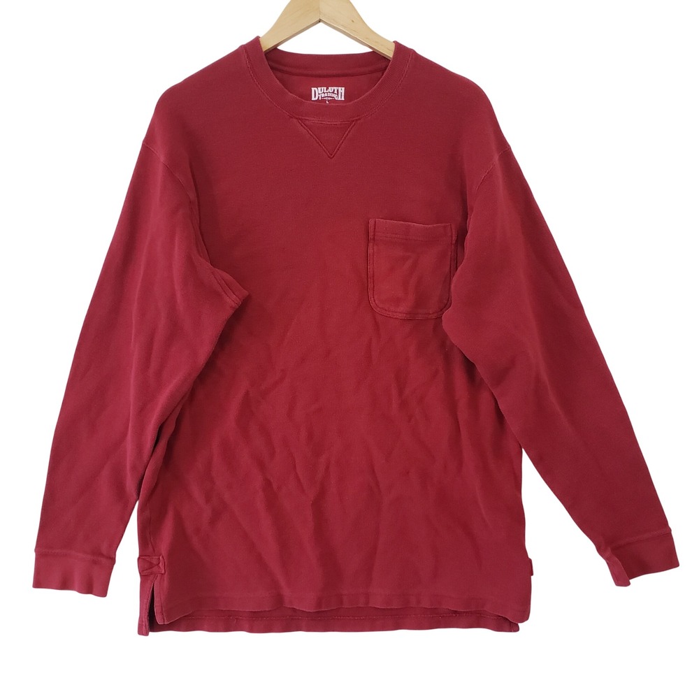 Duluth Trading Long Sleeve T Shirt Mens Large Red Pocket Heavyweight Cotton